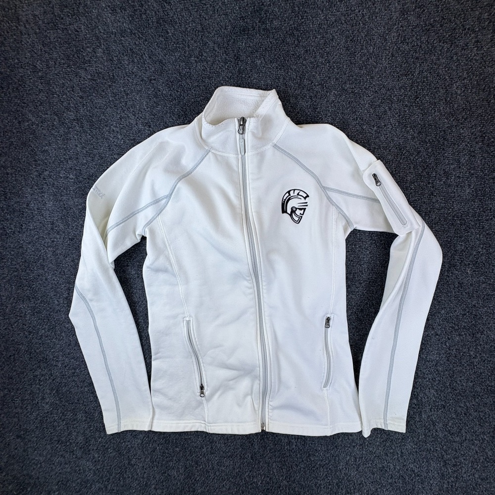 Marmot Fleece Jacket Womens Small White Spartan‎ Helmet Logo Full Zip Mock Neck